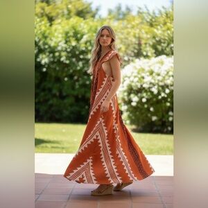Elegant Orange Patterned Maxi Dress